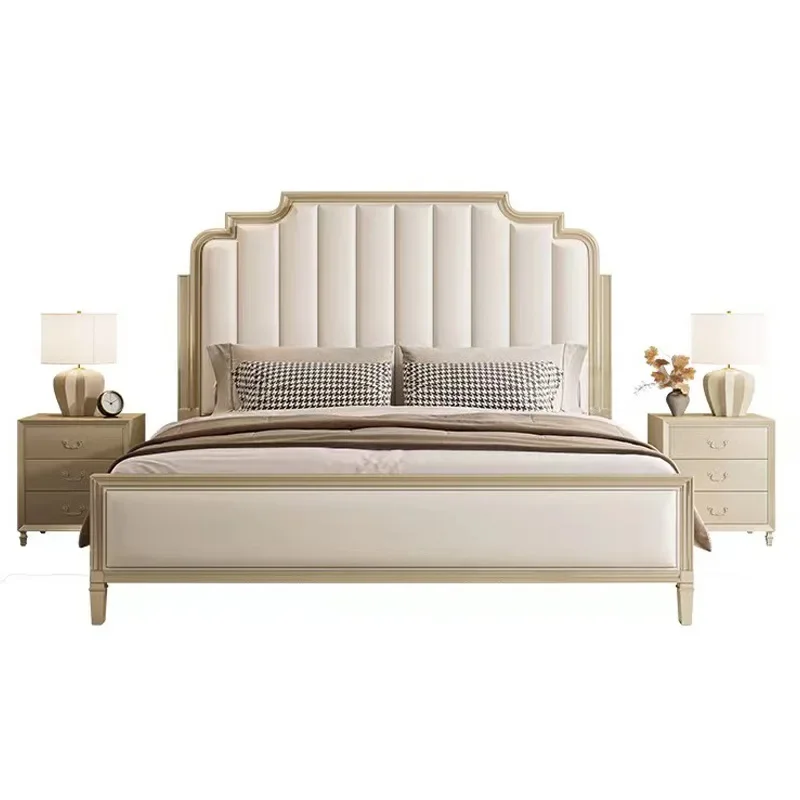 

American style, light luxury, simple and beautiful, bed solid wood, fabric, princess style, double, double bed