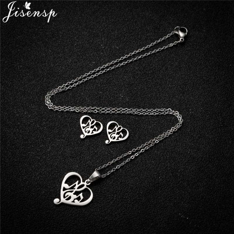 Fashion Musical Note Pendant Necklace for Women Tiny Music Stud Earrings Girls Birthday Gift Stainless Steel Jewelry Sets Brinco