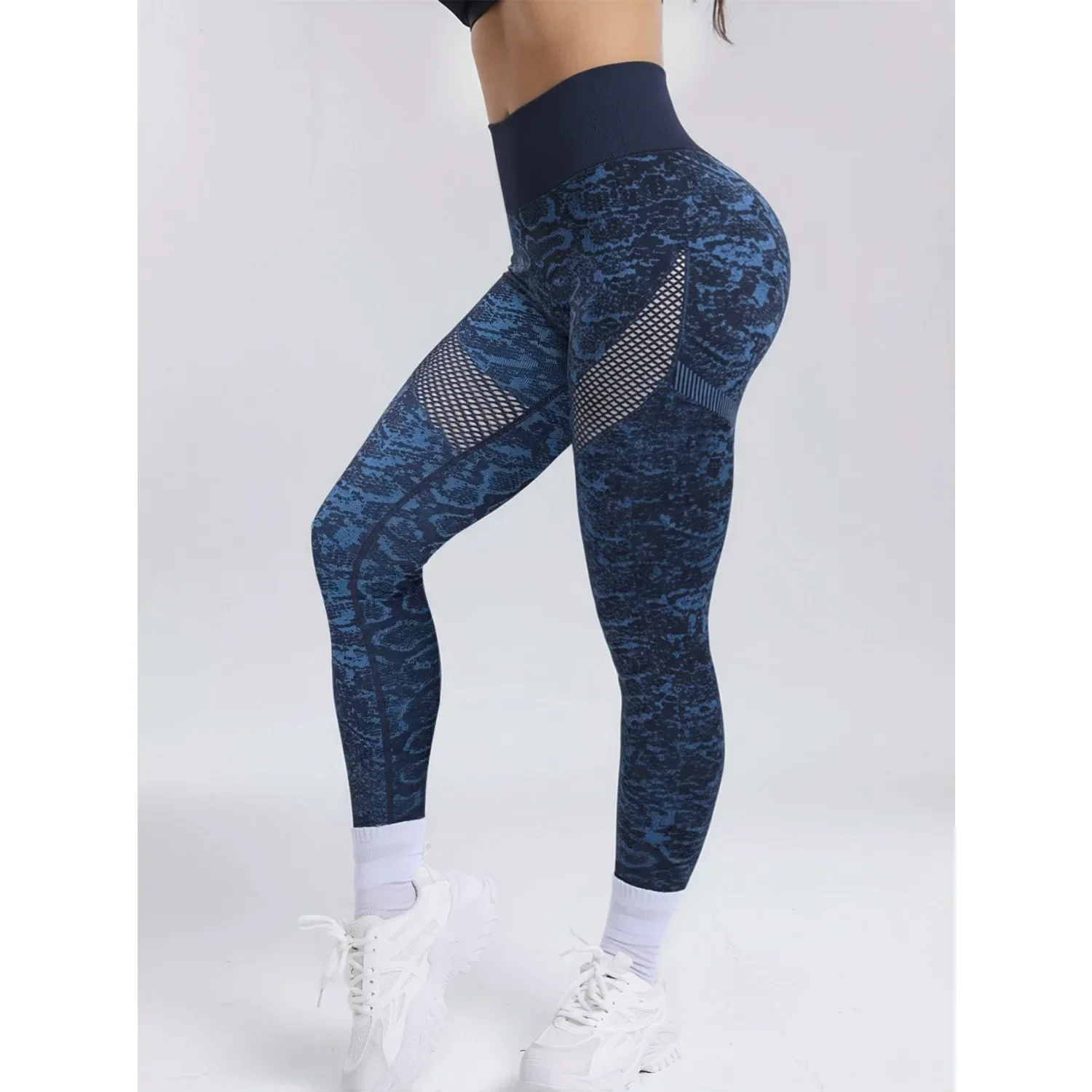 Dames naadloze slangenpatroon mesh yogabroek hoge taille heup tillen modieuze sexy sportbroek oefening fitness legging