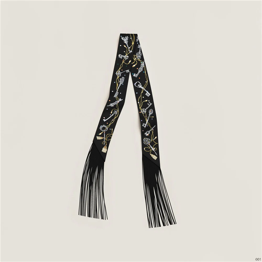 Luxuriöser Seidenschal mit Quasten für Damen, Dekorativer Langer Taschenschmuck, Haarband, Trendiger Kleiner Schal, Halstuch 130x5CM