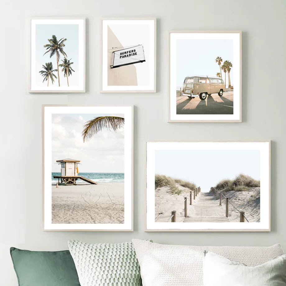 Palm Hat Surfers Beach Van Surf Big Wave Wall Art Canvas Painting Nordic Posters And Prints Wall Pictures For Living Room Decor