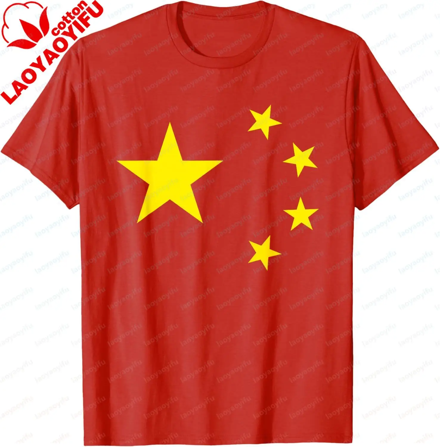 T-Shirt mit chinesischer Flagge und China-Sternen, T-Shirt für Herren und Damen, 100 % Baumwolle, kurzärmeliges Hemd, lässiges Grafik-T-Shirt, bedrucktes T-Shirt – Detail 4