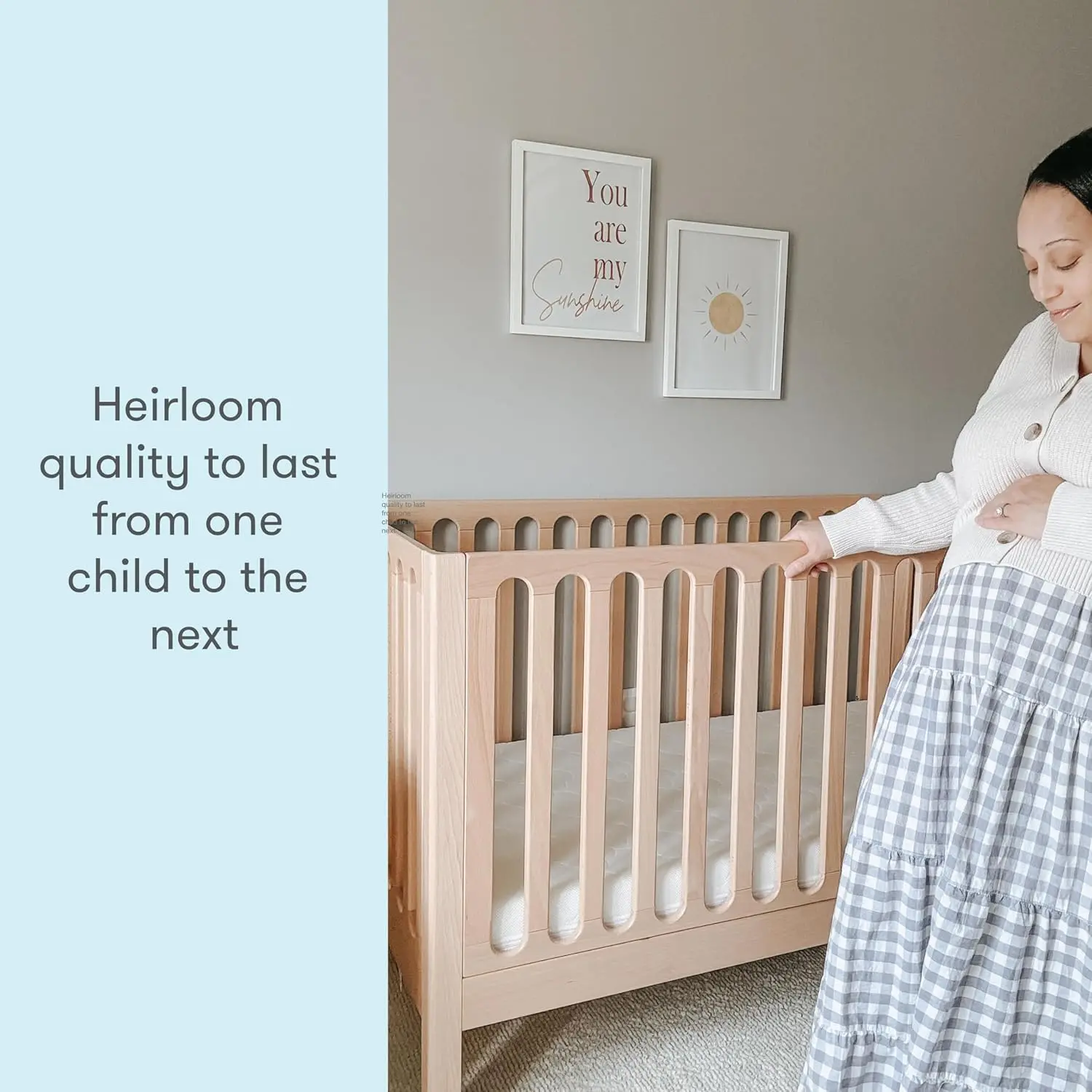 Standard Crib, Solid Beech Wood in Natural Color, 3-in-1 Convertible Crib with Toddler Bed Conversion Kit