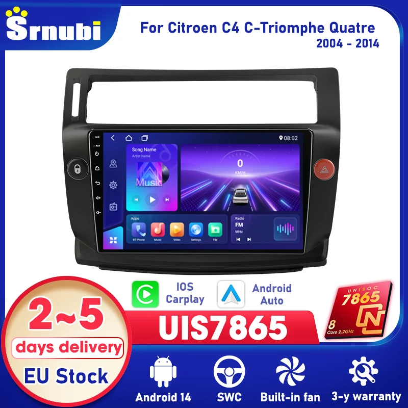 Srnubi Autoradio GPS Navigation Lecteur vidéo multimédia 9 pouces Android Auto 5GHz WIFI RDS Frame pour Citroen C4 C-Triomphe Quatre 2004 - 2014 Wireless Carplay EQ Stereo
