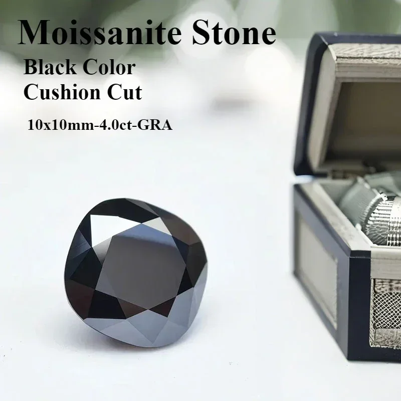 

Wholesale Moissanite Stone Natural Black Color Cushion Cut Gemstone DIY Ring Necklace Earrings Main Materials With Certificate