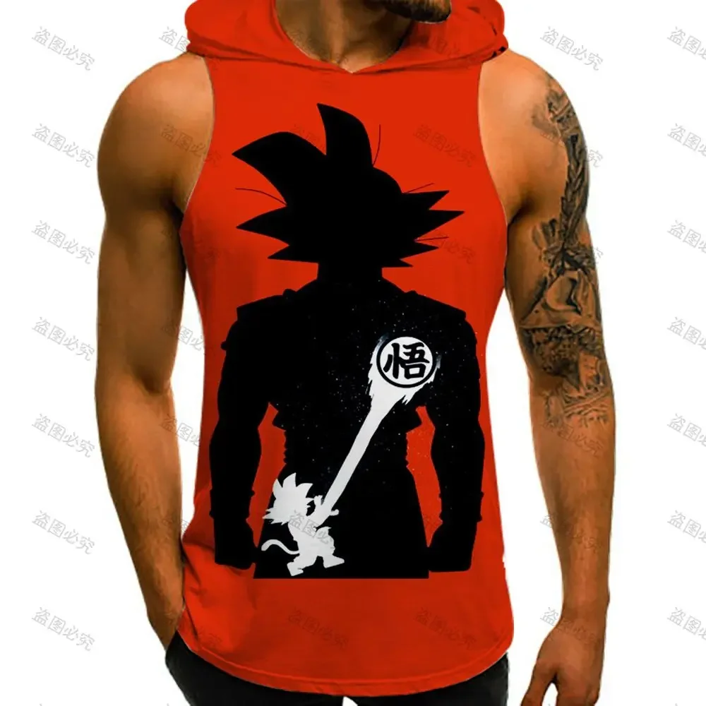 Men's Vest With Hood Gym Dragon Ball Z Goku S-3XL Anime Sleeveless Vests Streetwear Vegeta 2024 High Street Summer Harajuku 2024