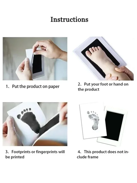 1pc Newborn Infant Handprint & Footprint Kit Without Ink, Safe And Clean Baby Imprint Photo Frame, 1 Ink Pad + 2 Sheets Of Paper 3