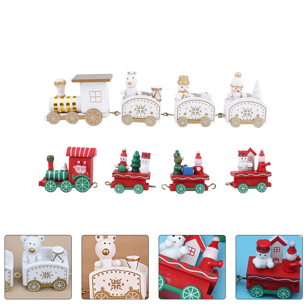 

2Pcs Christmas Wooden Crafts Highquality Ecofriendly Mini Train Ornaments Durable Lightweight Desk Shelf Table Bedside Display