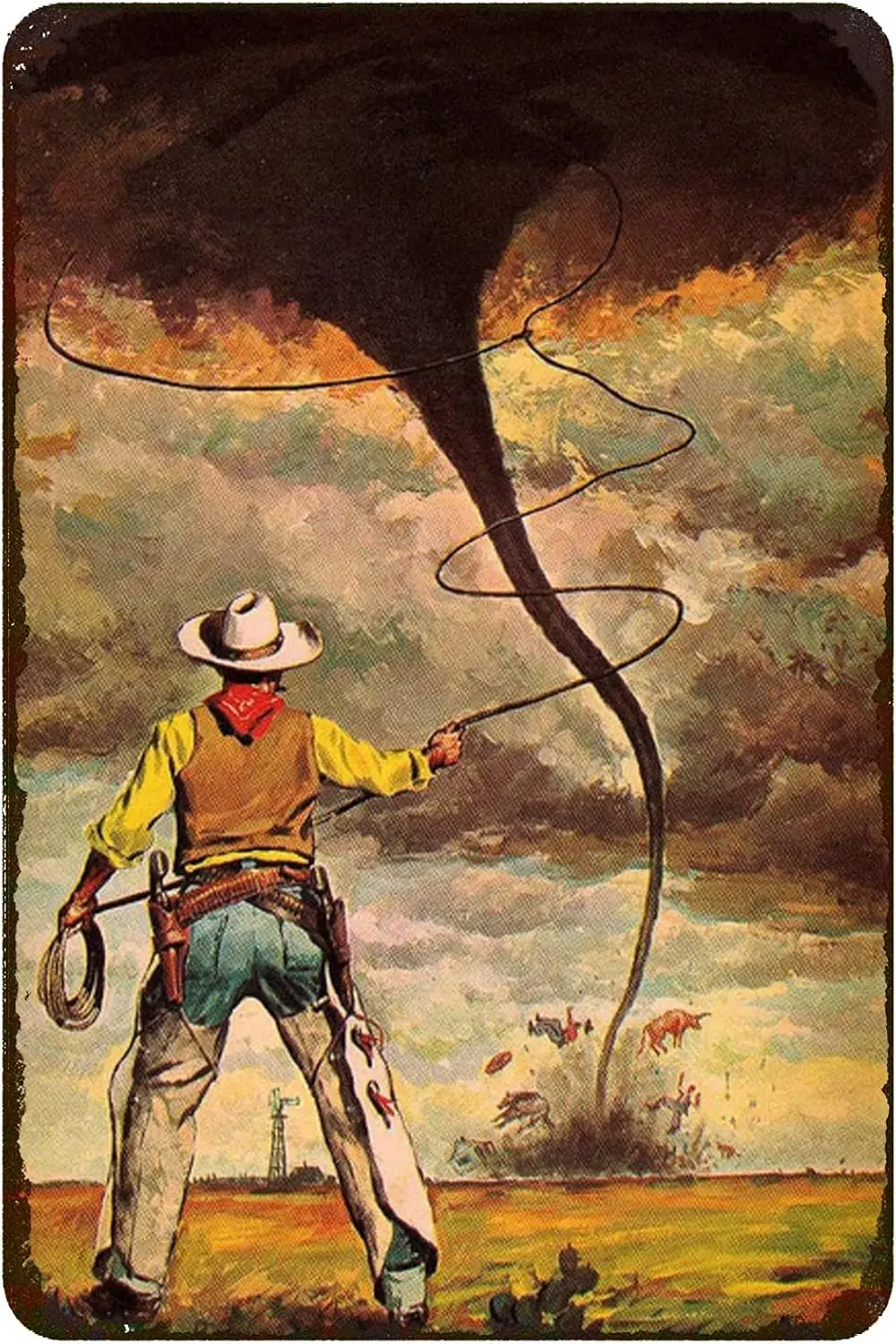 West Cowboy Tin Sign Vintage Western Cowboy Metal Signs Catch The Tornado Wall Art Decor Cowboy Retro Metal Poster Super Durable