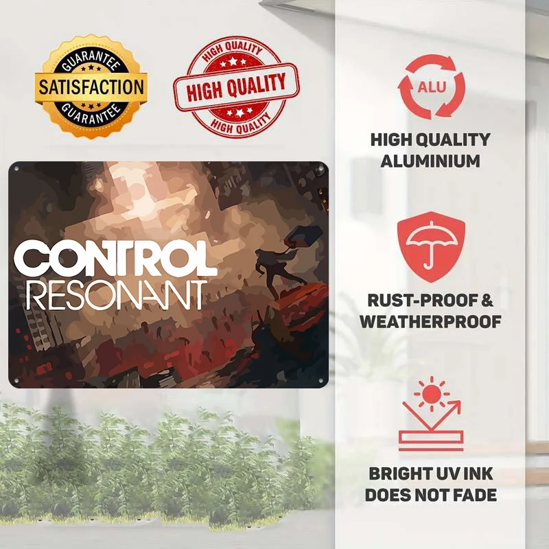 Control Resonant Game Art 3D Texture Printed Poster Custom Vintage Metal Tin Plate Sign for Wall Art Decor Room Funny Signs Home