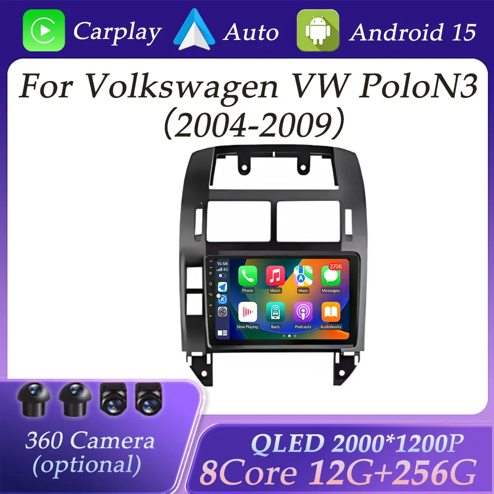 

Android 15 Wireless Carplay for Volkswagen VW PoloN3 2004-2009 Car Radio Multimedia Player GPS Navigation DSP Stereo Bluetooth