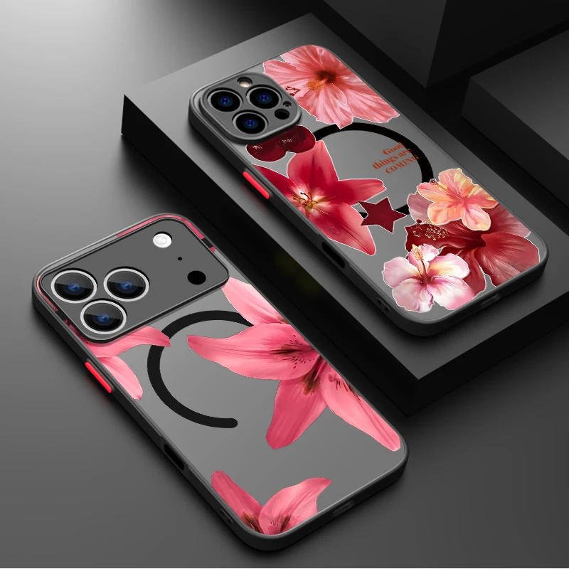 Lily Flowers Magnetische Handyhülle für iPhone Air 16e 17 16 15 Pro Max 14 13 12 17 Pro 11 16 Plus, stoßfeste, matte Acryl-Abdeckung