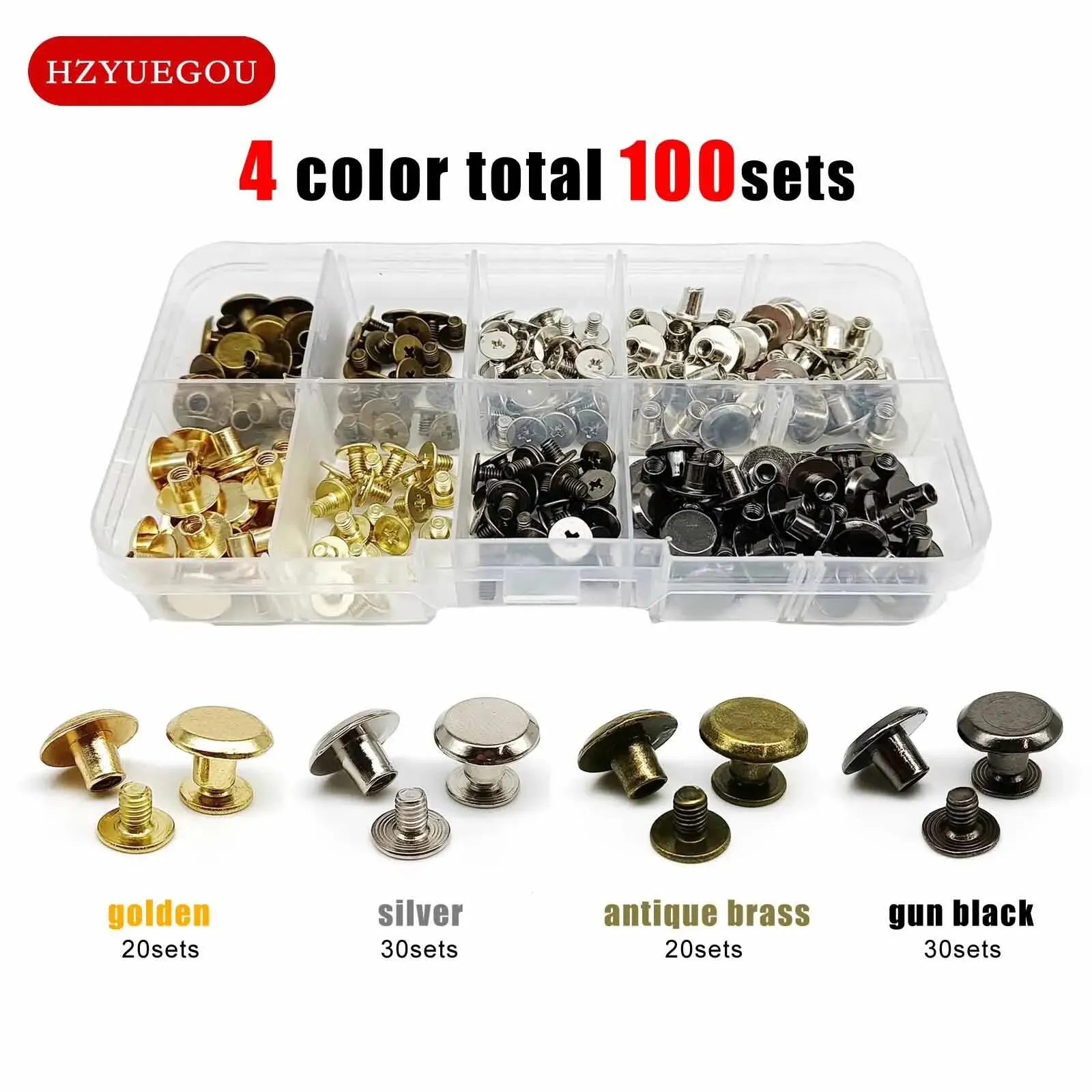 100sets/Box Chicago Screw Nail Stud Post Binding Rivet for Leather Belt Bag Strap Wallet Luggage Web Photo Album Metal 4 Color