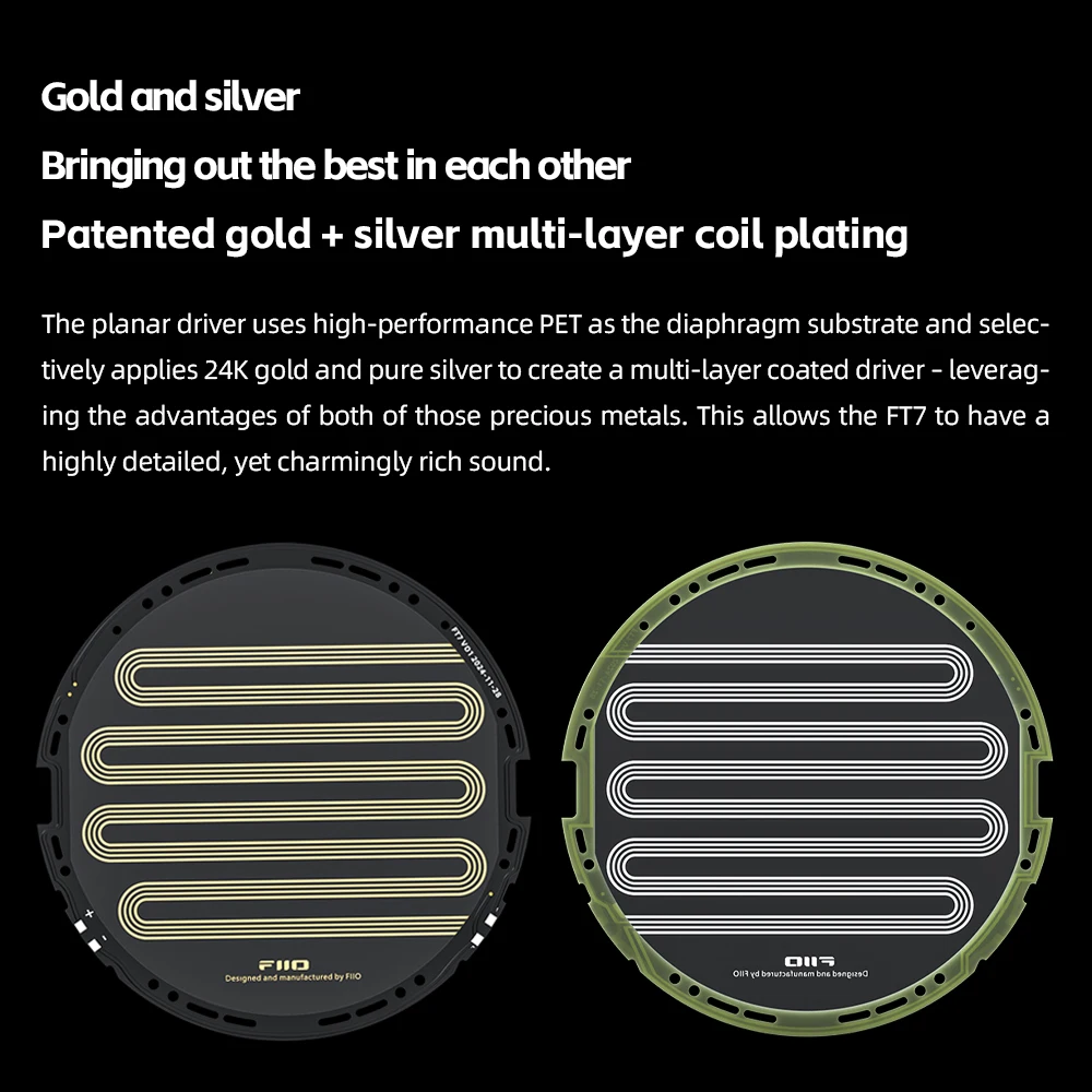 FiiO FT7 Gold Diaphragm Open-Back Planar HiFi Headphones for Home, Studio, Recording, High Sensitivity
