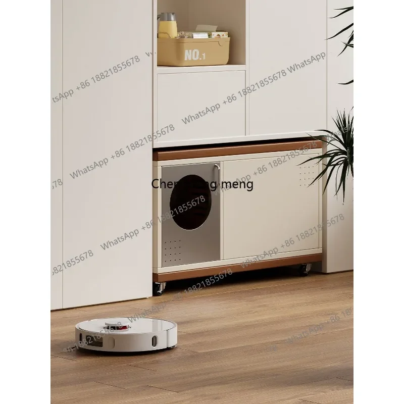 

Тумба для кошачьего туалета в средневековом стиле на колесиках, интегрированная с местом для хранения наполнителя и других принадлежностей для кошек