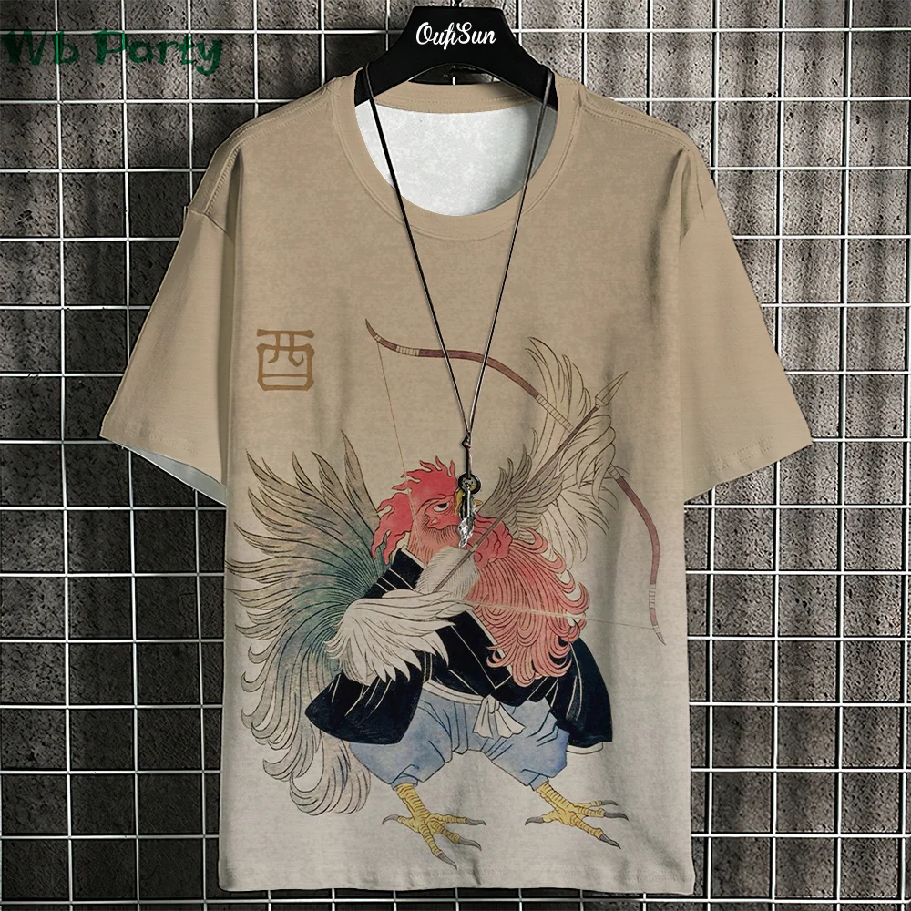 Japanese Ukiyo-E T shirt Men Animal Print Graphic T shirts Vintage Men\'s Clothing Round Neck Short Sleeve Tee Harajuku T-shirt