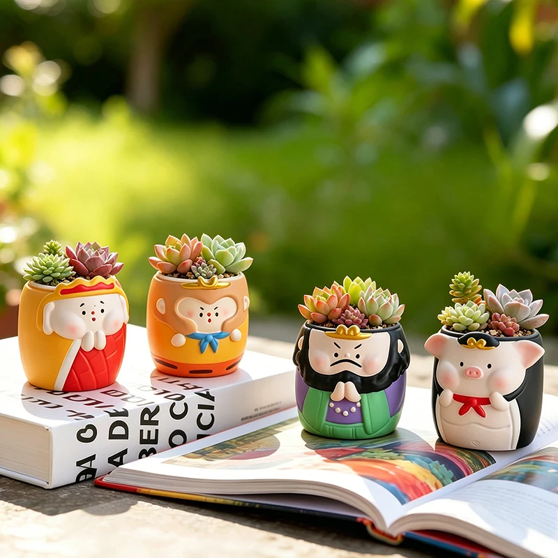 Lovely Journey to the West Resin Succulent Planter Creative Cartoon Character Flower Pot for Home Balcony Garden Decoration