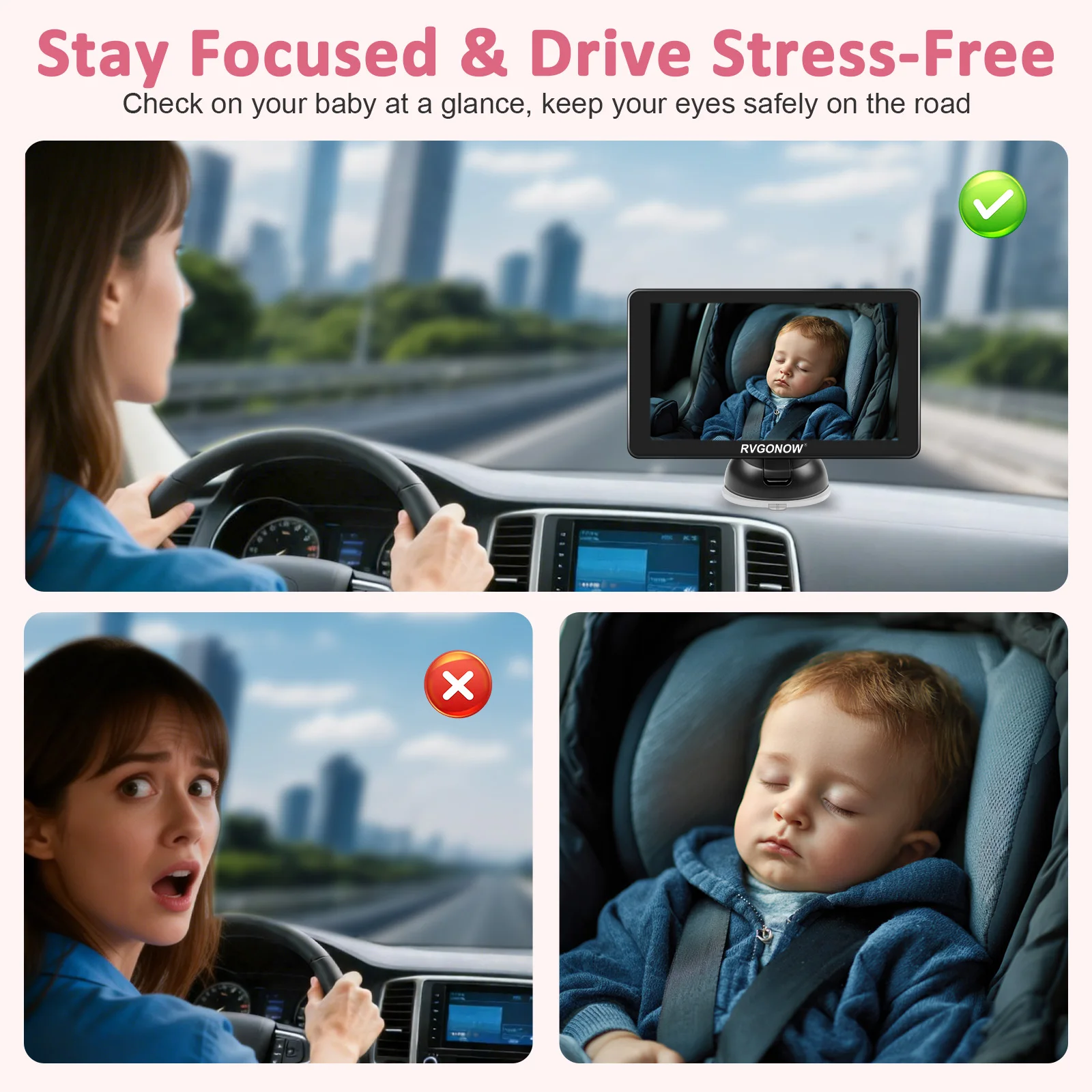 Back Seat Baby Car Mirror Monitor 5 Inch 1080P Rear Facing Camera 150° Wide Angle for Infant Toddler Kids Travel
