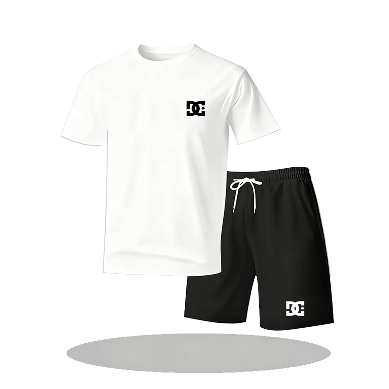 Title: Light Sweat Wicking Men Matching Tracksuit, Short Sleeve Tee And Drawstring Pocket Shorts Summer Daily Active Wear view 3