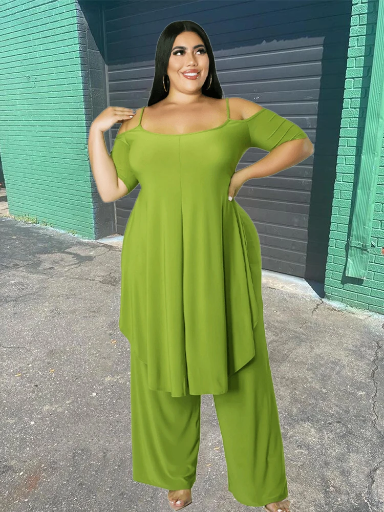 

Plus Size Summer Outfits Strap Top Backless Pants Sets 5xl Ladies Two Piece Sets Sexy Lounge Set Wholesale Bulk Dropshipping