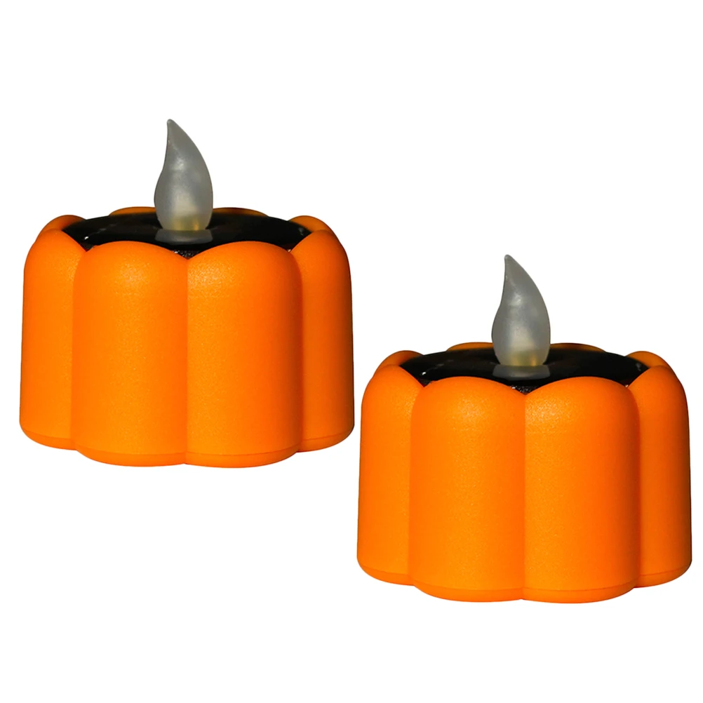 

2 Pcs Pumpkin Lantern Decoration Solar Light Tea Halloween Party Lamp LED