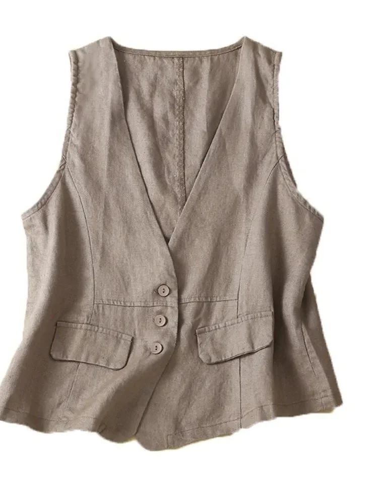 

Streetwear Cotton Linen Women's Vest New Women's Clothing Cleanfit Sle ort Length Inner Wear Silk Material Autumn Season