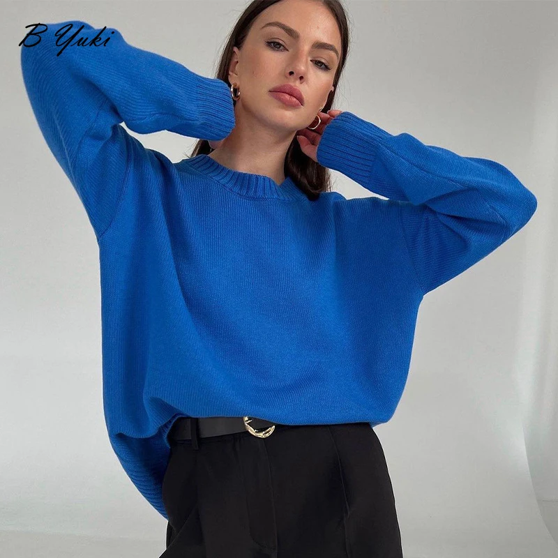 Blessyuki Oversized Knitted Cashmere Pullover Sweater Women 2023 New Basic Loose O Neck Soft Warm Sweaters Female Simple Jumper