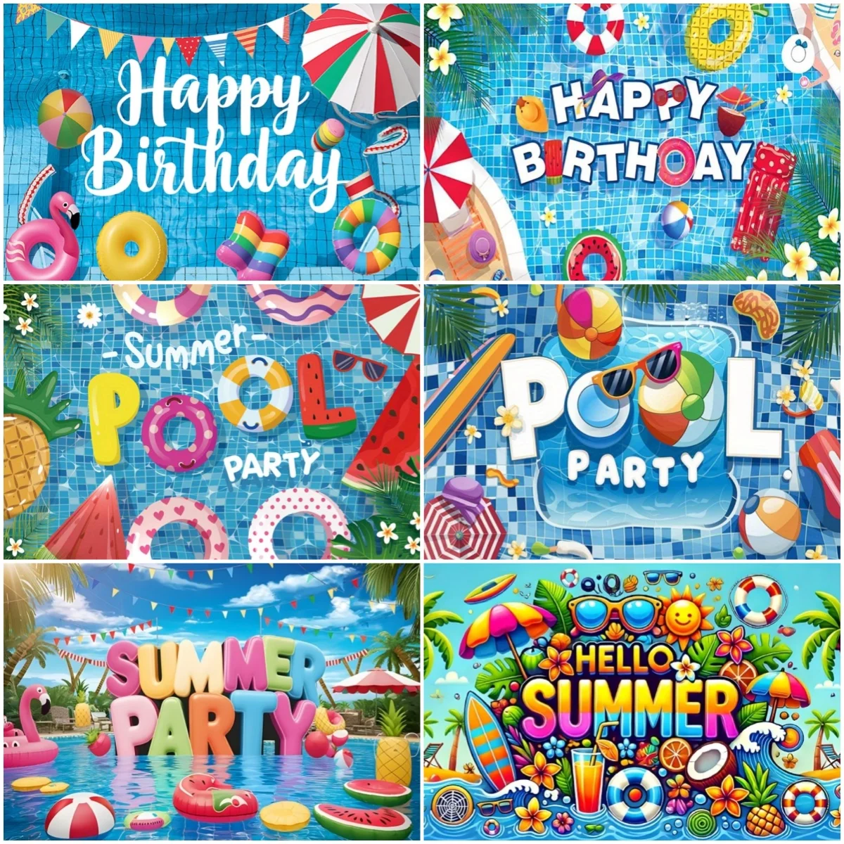 

Summer Pool Party Backdrops Swimming Ring Flamingo Balloon Fruit Decor Banner Birthday Holiday Carnival Photography Background