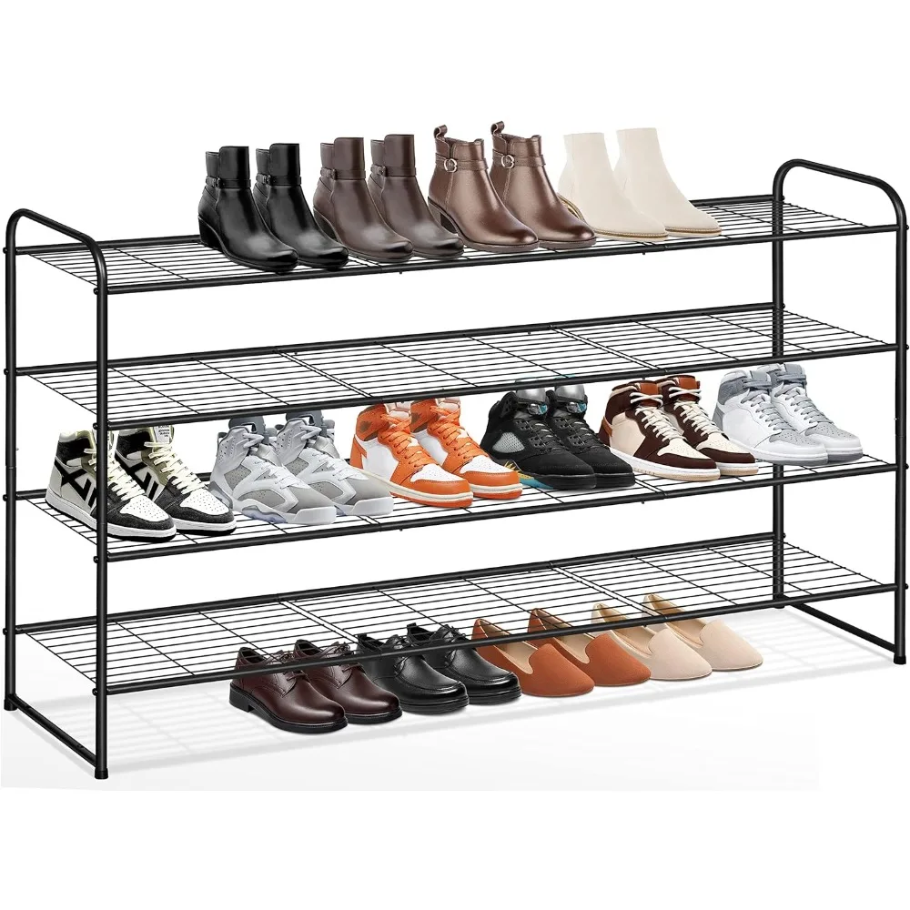 

Long Rack for Closet, Wide Organizer for Closet Floor Storage, Stackable Rack for Entryway Metal Shoe Shelf for