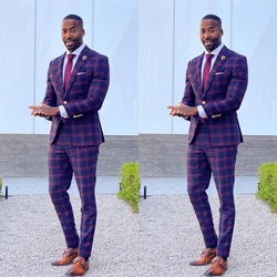 Classic Purple Plaid Men Tuxedos Vintage One Button Slim Fit Blazer Suits England Style Gentlemen Smart Casual Check Pants Set