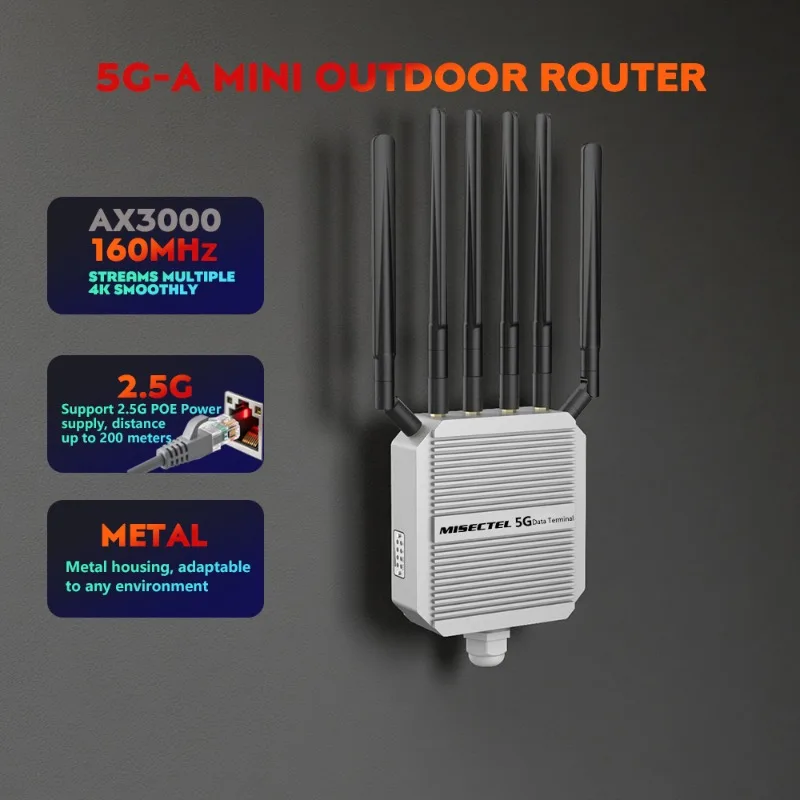 SDX75 خارجي 5g خارجي CPE AX3000 ثنائي النطاق WiFi6 ثنائي الشريحة POE Power 2500Mbps Port VPN مناسب لشبكات 4G/5G العالمية