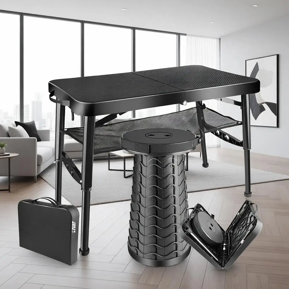 

Компактный черный складной стол для улицы с регулируемой высотой, для кемпинга, пикников и автодомов, выдерживает до 55 фунтов.
