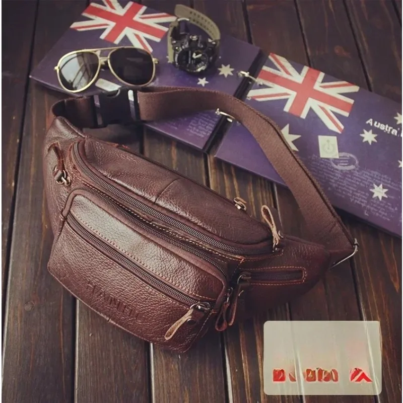 جلد البقر الأصلي الخصر حقيبة الرجال مضحك حزمة حقيبة بحزام الهاتف الحقيبة متعددة جيب المشي لمسافات طويلة الجري وركوب الدراجات أكياس حزمة مراوح #2