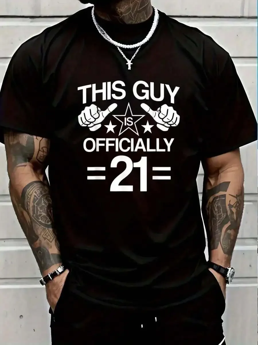 100% Cotton This Guy Is Officially 21 Years Old 21st Birthday Present T-Shirt Men's Black Vacation Crew Neck Short Sleeve Holida