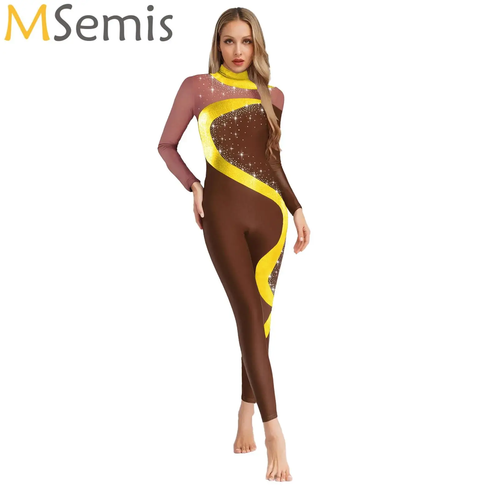 

Shiny Unitards Ballet Dance Wear Skating Costume for Adult Catsuit Long Sleeve Bodysuit Gymnastic One Piece Full Body Jumpsuits