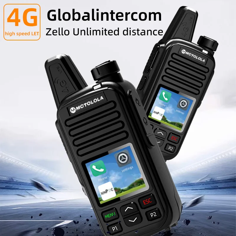 2PCS MOTOLOLA 4G SIM Card Lifetime Free POC Walkie Talkie WiFi Bluetooth Type-C Charging Communication 5000KM Two Way Radio
