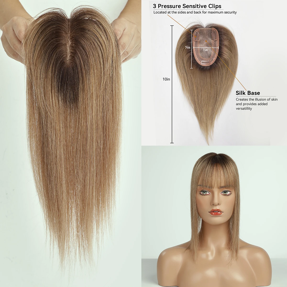 Schwarz/14inch Echthaar Topper mit Pony Clip in Topper Top Haar teile für Frauen mit dünner werdender Haar verlängerung