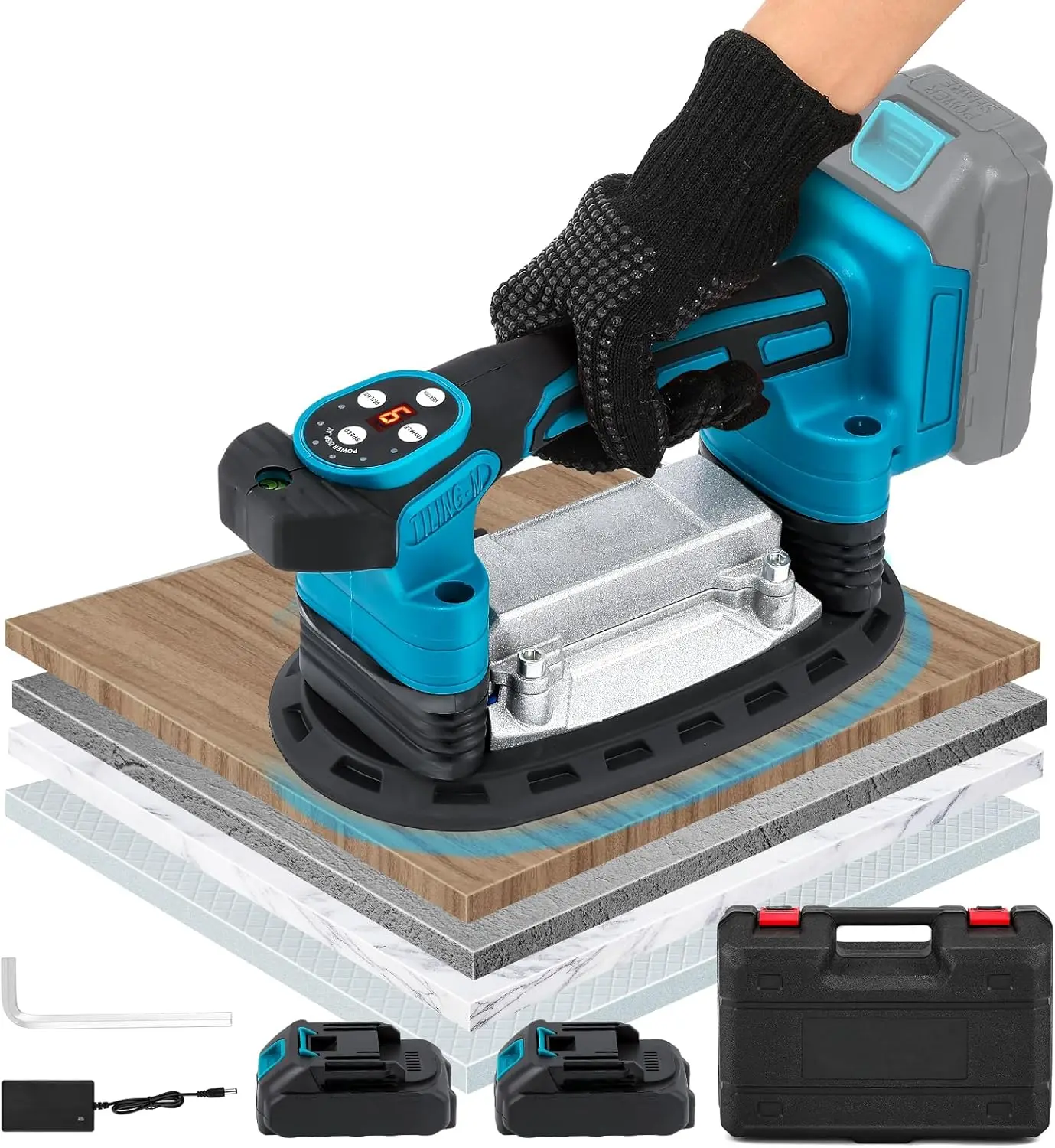 Máquina para colocar azulejos 2 en 1 con 9 velocidades ajustables, máquina multifuncional inalámbrica para nivelación de azulejos por vibración, herramienta portátil de instalación de azulejos, herramienta de construcción perfectamente compatible con la batería de litio Makita para trabajos de pavimentación en el hogar y en la ingeniería.