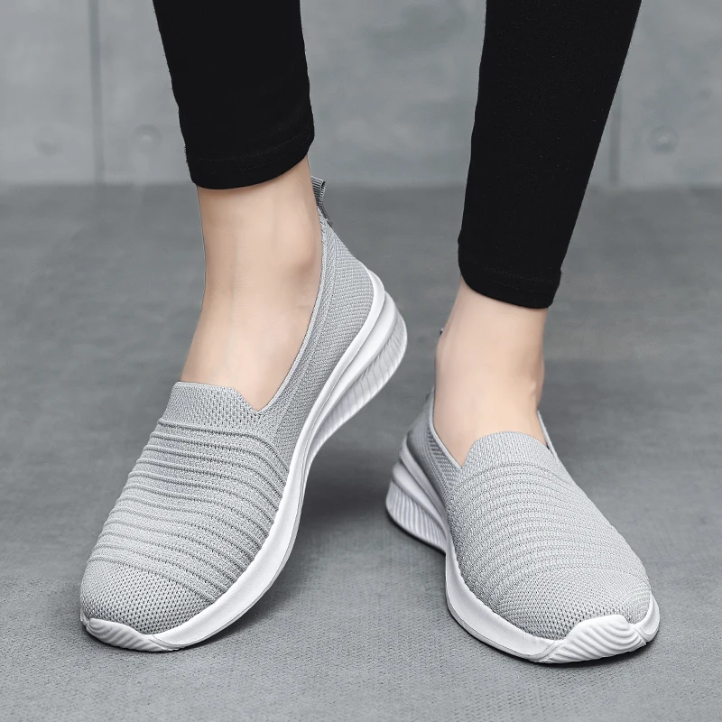 YISHEN Women Vulcanized Shoes High Quality Sneakers For Women Slip On Platform Flats Shoes Knitting Loafers Zapatos De Mujer