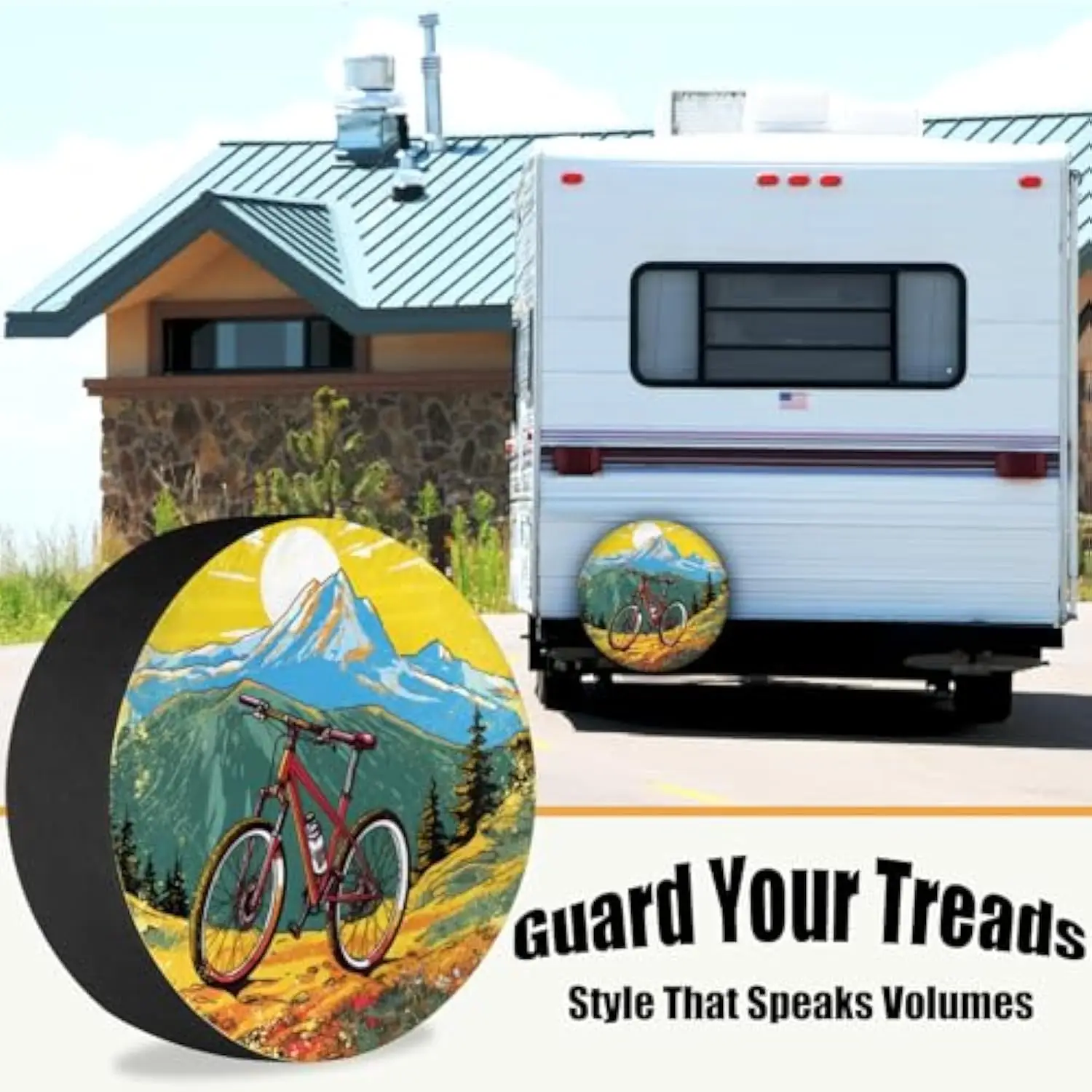 Mountain Biking Landscape Thick Tire Cover Polyester Spare Wheel Protector for RV Trailer SUV Dustproof