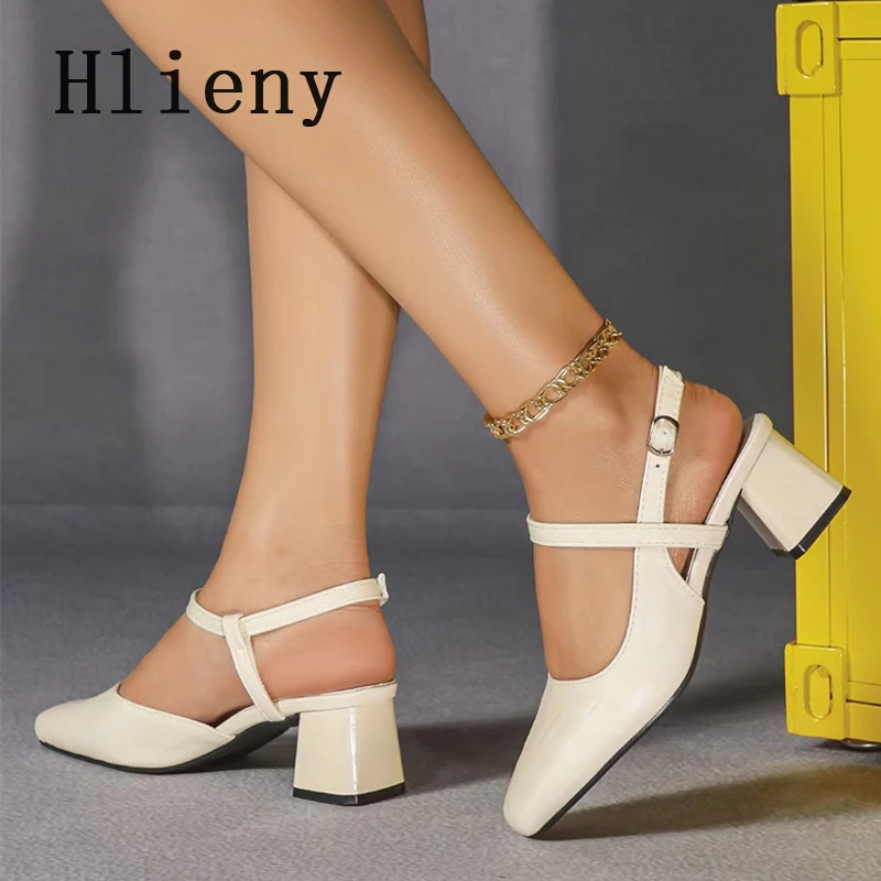 

Hlieny Fashion Back Buckle Strap Women Pumps Cozy Soft Leather Square Toe Office Shoes Low Thick Heels Mules Sandal Zapatos Muje