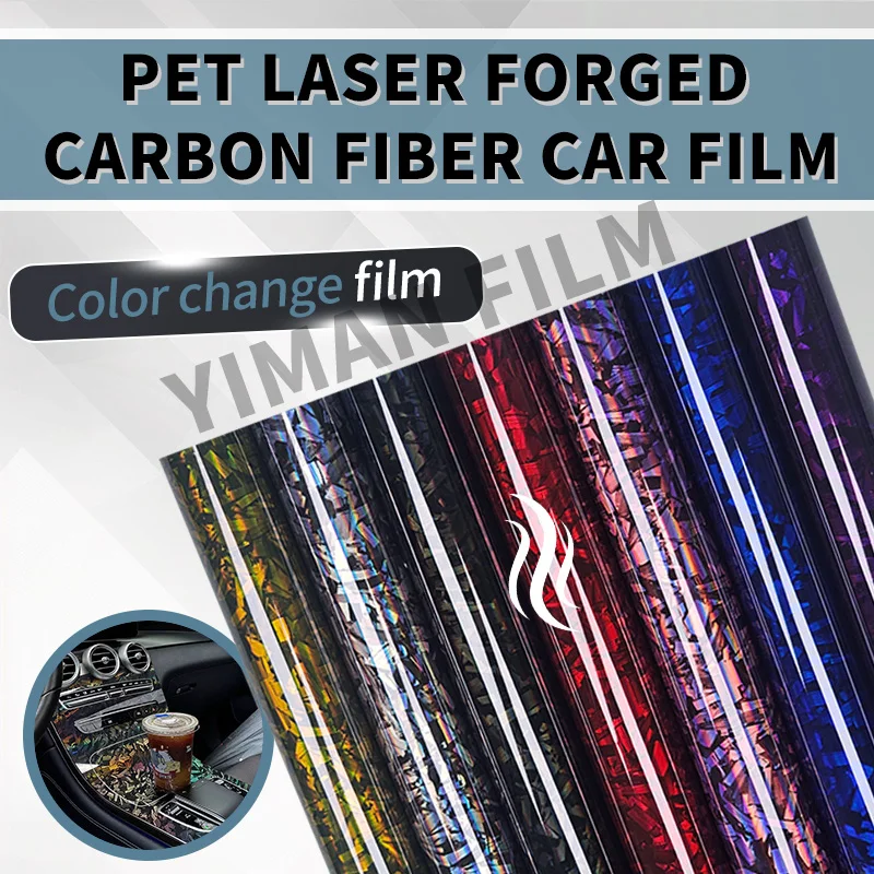 High-quality Rainbow Laser Flower Carbon Black Blue Silver Red Purple Powder Stickers on Car Vinyl Wrap Automotive Sticker Fiber