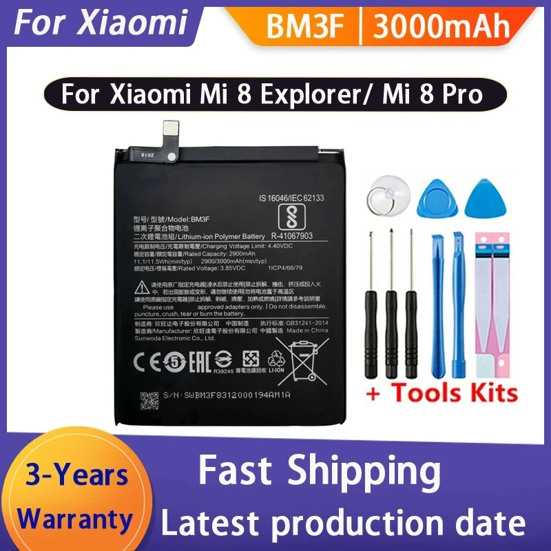 100% NEW BM3F 3000mAh battery For Xiaomi 8 Mi 8 Explorer/Mi8 Pro BM3F Phone Replacement Batteries  Bateria Batterij+Free Tools
