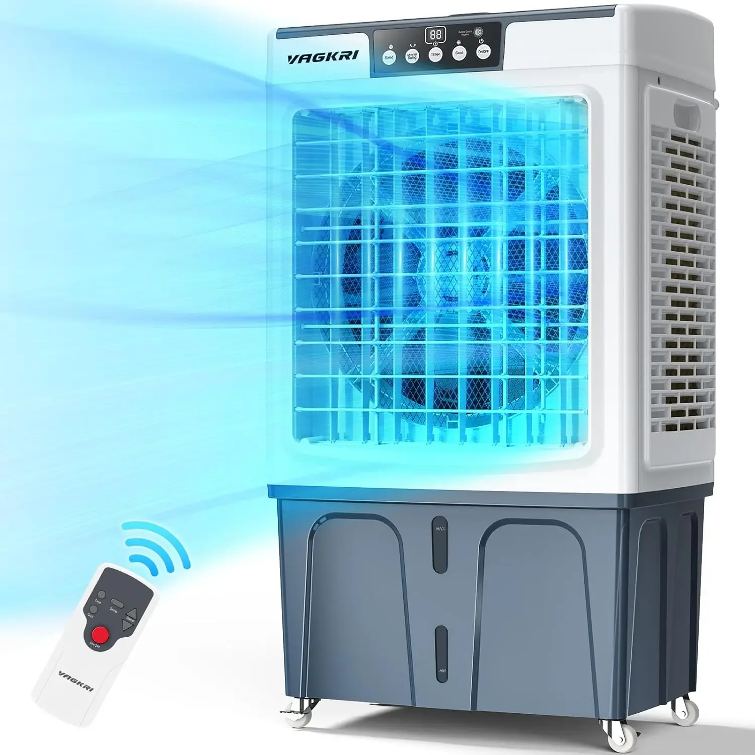 Verdampingskoeler, Vagkri 2100cfm Luchtkoeler, 120 ° Oscillatie Moeraskoeler Met Afstandsbediening, 24 Uur Timer, 3 Windsnelheden