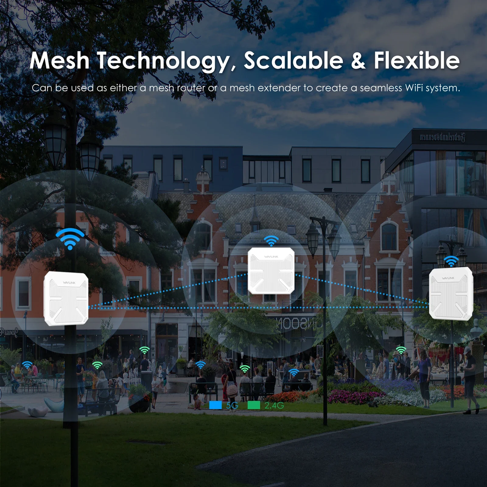 WAVLINK WiFi6 AX3000 Dual Band 2.4G 5G Long Range Outdoor WiFi Mesh Extender Outdoor AP with PoE IP67 Weatherproof Wifi Booster