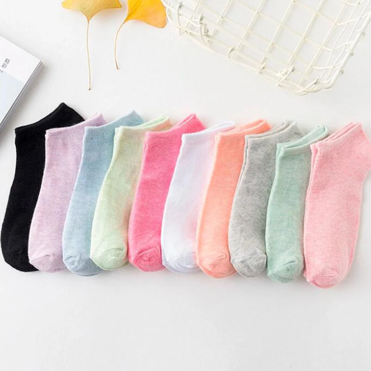 10/20 Pairs Women\' s Candy Colors Ankle Socks Invisible Black And White Breathable Sports Socks For Ladies Girls