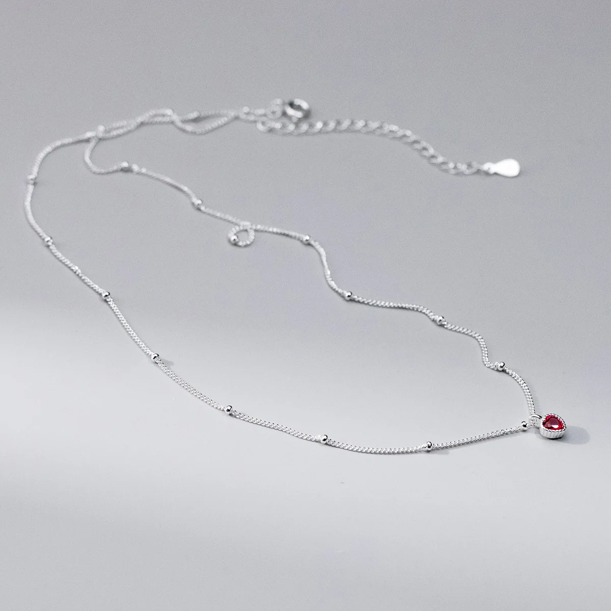 S925 فضة القلب قلادة قلادة للنساء أنيقة روز الأحمر الأحجار الكريمة البطانة الرقبة المجوهرات #6