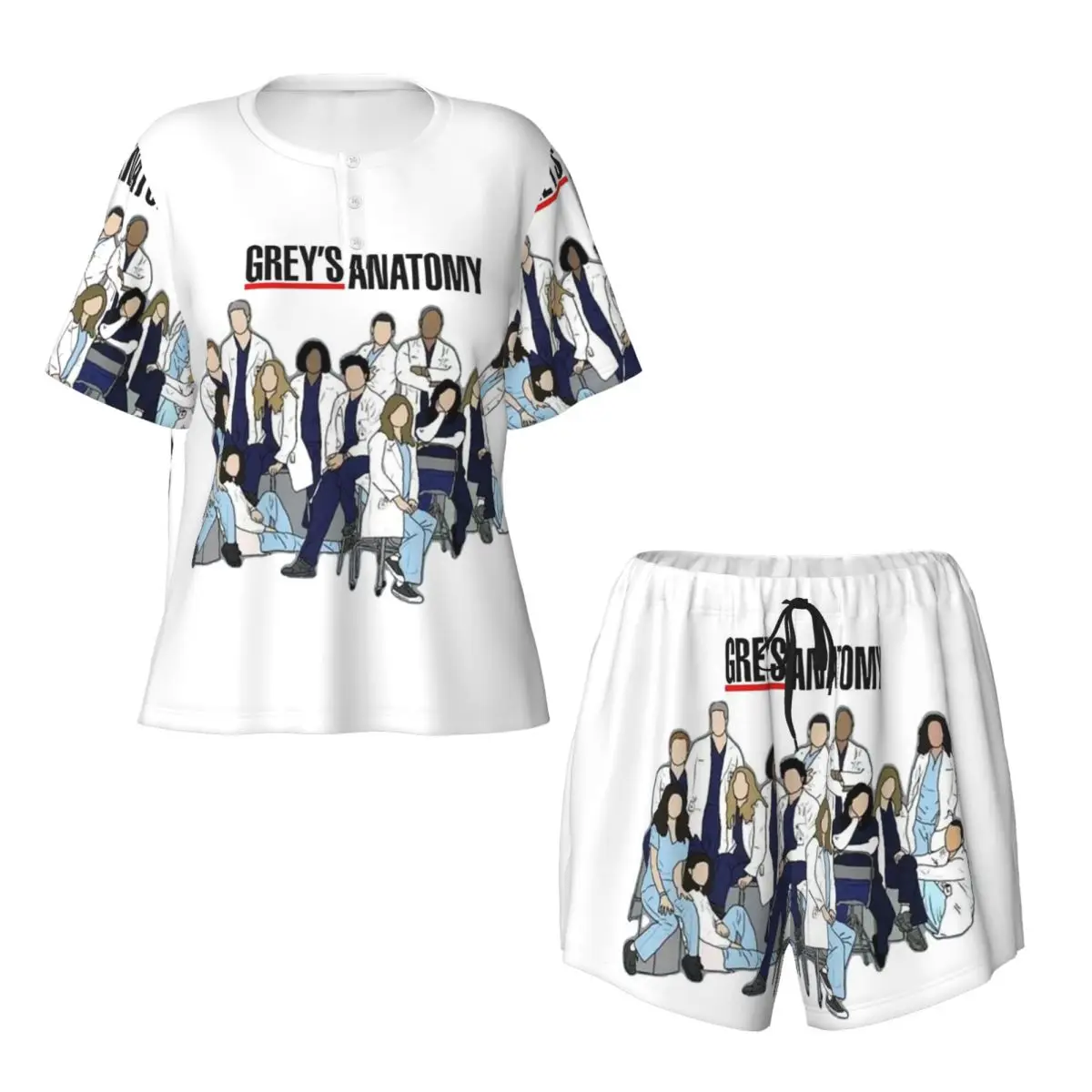 Greys Anatomy Seasons  Round Neck Short Sleeve Nightgowns for Sleeping Sleepshirts Women Loose Pajama Set Short Pants
