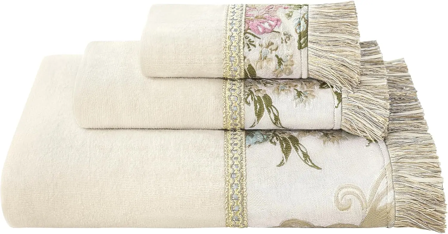 

Набор из 3-х роскошных хлопковых банных полотенец с элегантным цветочным дизайном, ультрамягкие и высокоабсорбирующие, для ванной комнаты