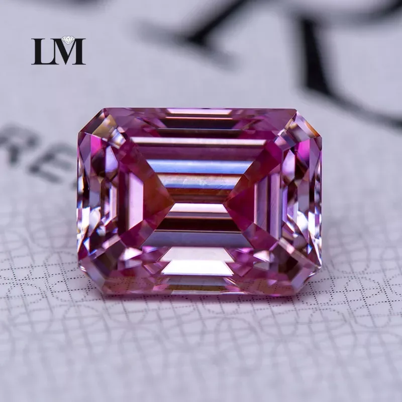 Moissanite Diamond Emerald Cut Sakura Pink Color GRA Authentication Lab Grown Gemstone DIY Ring Necklace Earrings Main Materials